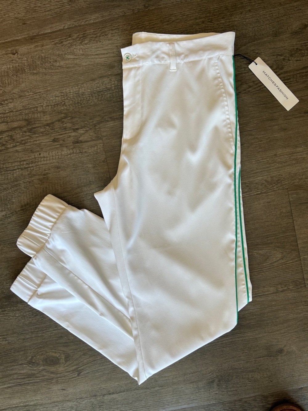 NWT J. Lindeberg White Athletic Track Pants with Green Piping